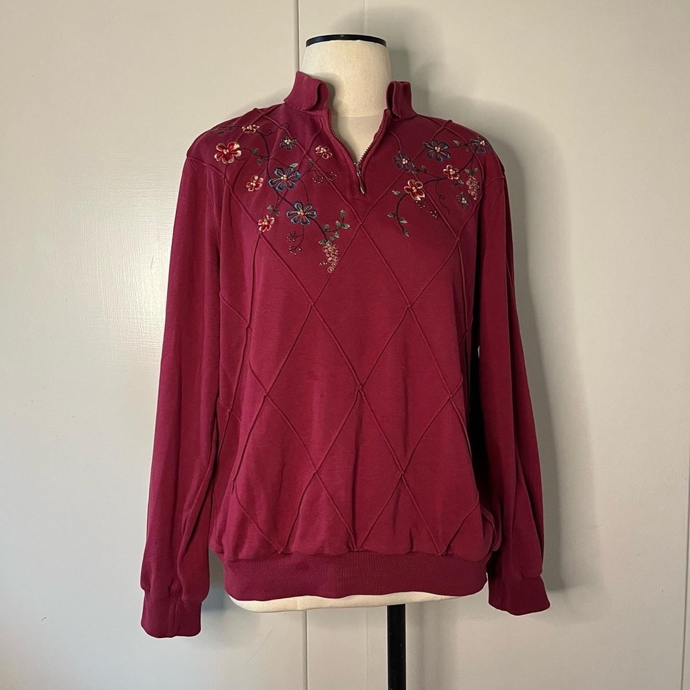 Vintage Alfred Dunner Embroidered and Beaded Half Zip Sweatshirt Grandmacore